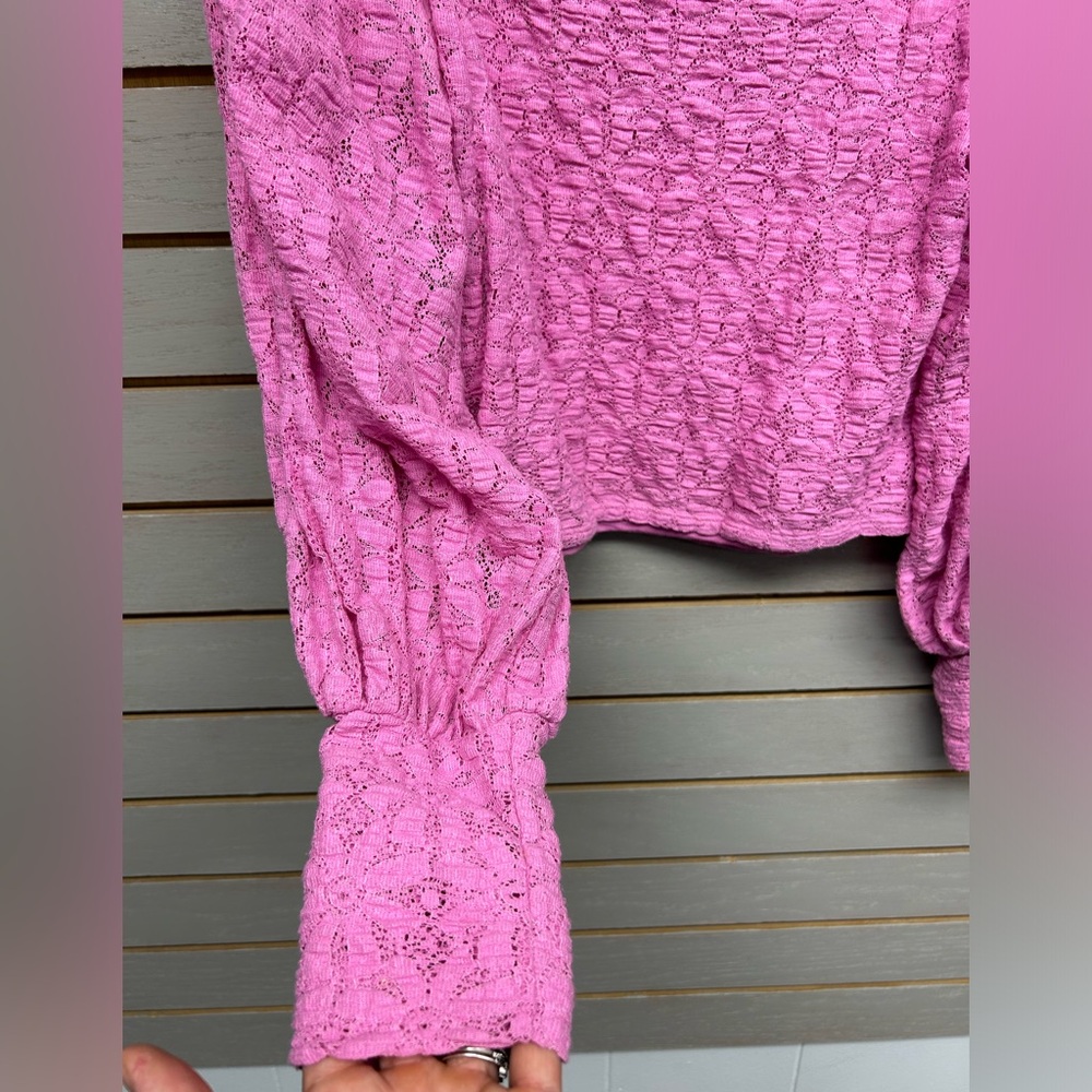 Free People Fuchsia Textured Long Sleeve Crop Top - Picture 3 of 7